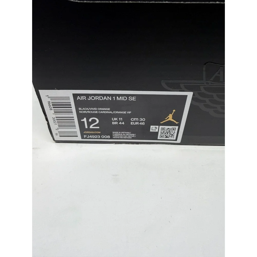 Jordan 1 Mid SE Black Vivid Orange Mens 12 FJ4923-008 W Box